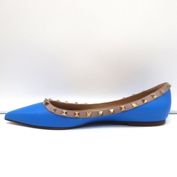 VALENTINO ROCKSTUD BALLET FLATS BLUE & POUDRE LEATHER SIZE 40 POINTED TOE - Picture 7 of 12